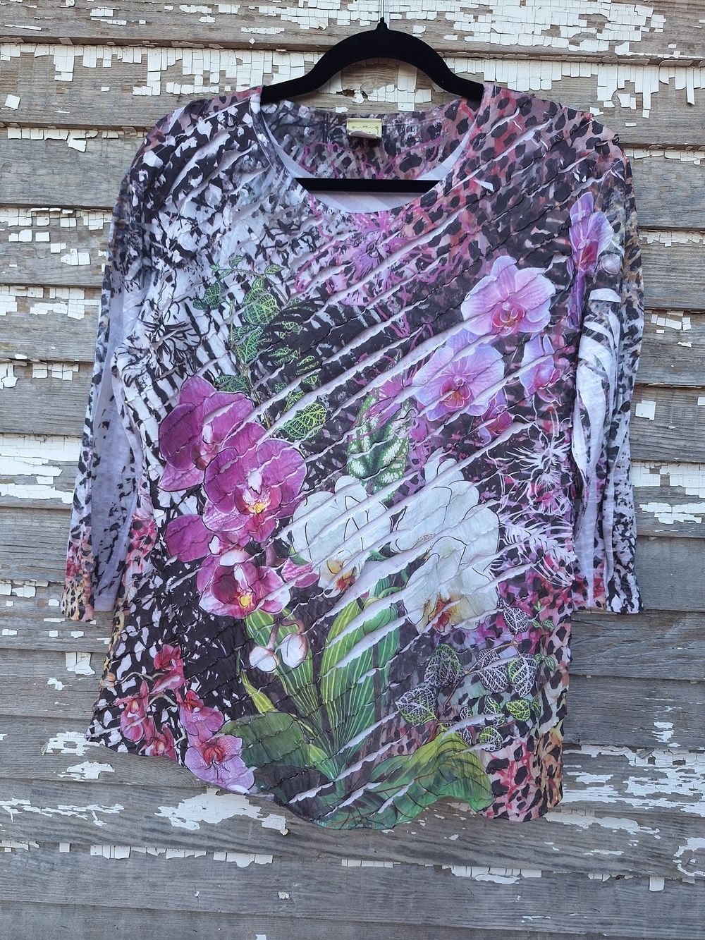Jess & Jane Floral Crinkle Blouse in Purple and White Size Large